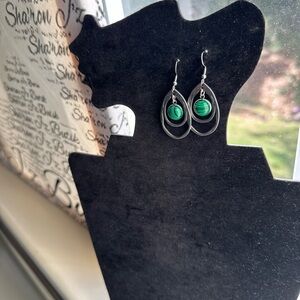 Silver Earrings with Malachite Crystal Handmade with Love ☮️❤️🔆